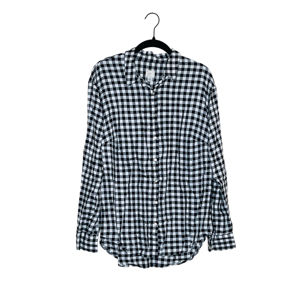 A New Day Black White Gingham Check Button Shirt Long Sleeve Top Women’s Size M